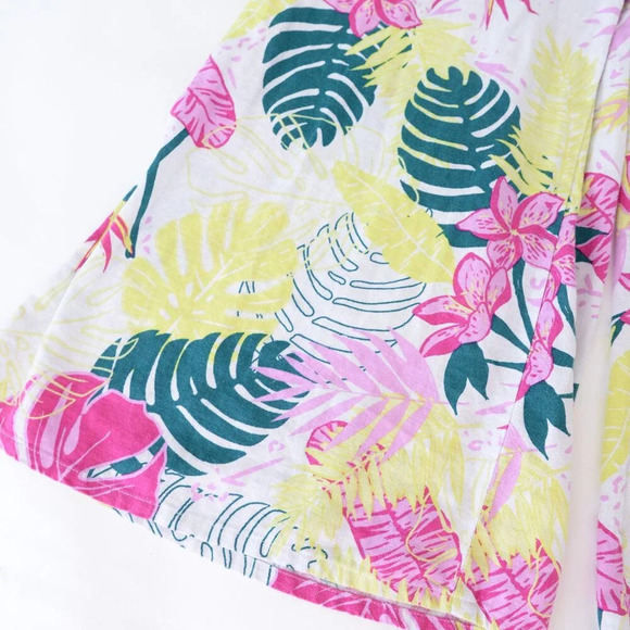 Nicole Miller White Pink Palm Leaf Print 55% Linen Wide Leg Romper M - Picture 8 of 11
